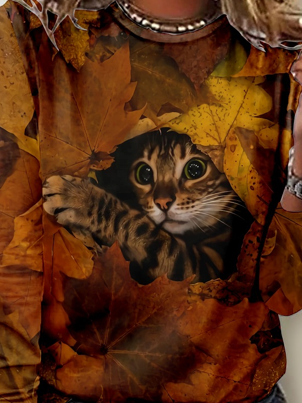 Women's Cat Maple Leaf Casual Shirt