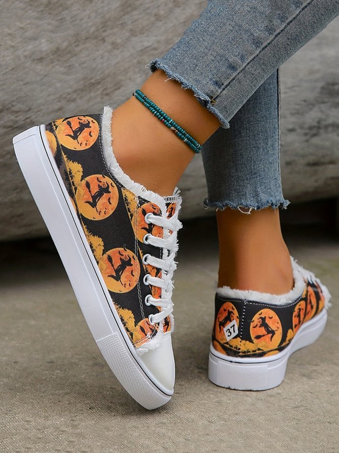 Halloween Witch Fringe Lace-Up Canvas Shoes
