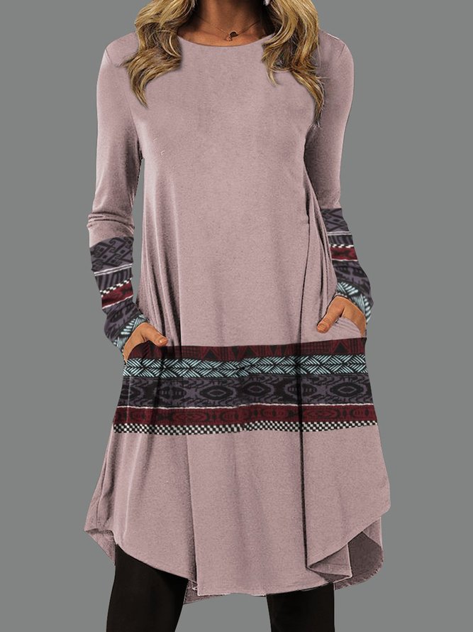 Crew Neck Casual Dress With No