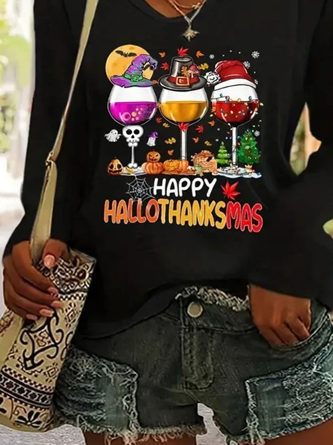 Plus Size Halloween V Neck Casual T-Shirt