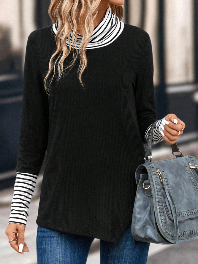 Casual Striped Patchwork Buttoned Loose Top