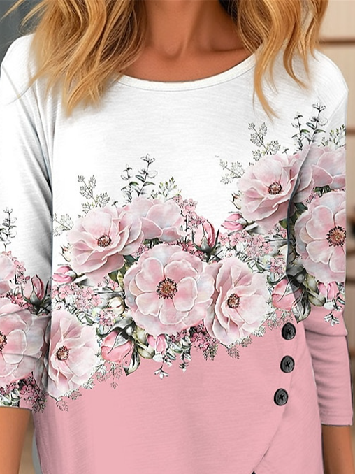 Crew Neck Casual Floral T-Shirt