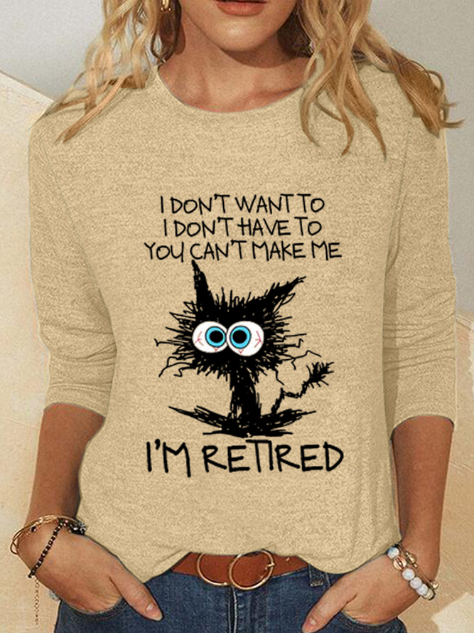 Women's Funny Grumpy Cat Retired Casual Cotton-Blend Shirt