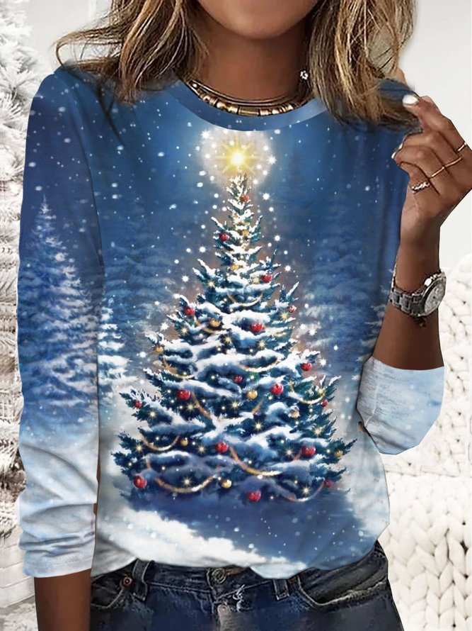 Christmas Tree Printed Casual Loose T-Shirt
