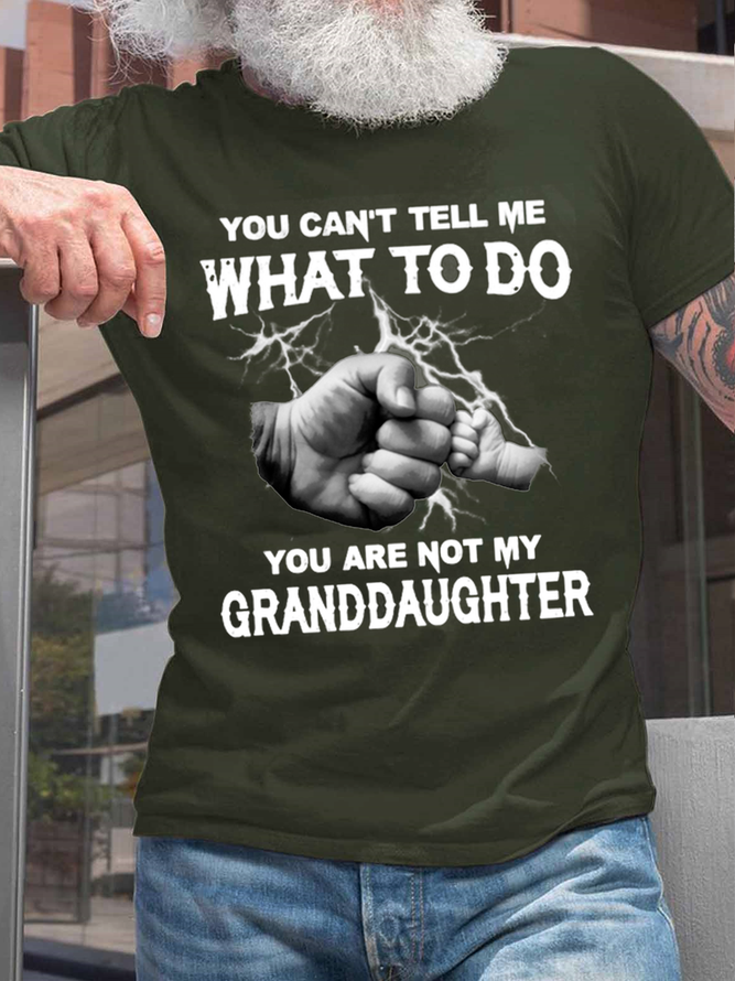 Men's My Granddaughter Crew Neck Casual Loose Text Letters Cotton T-Shirt