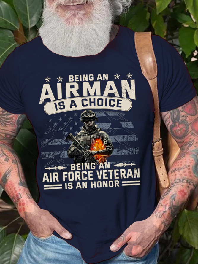 Men's Being An Air Force Veteran Is An Honor Cotton Casual Text Letters T-Shirt