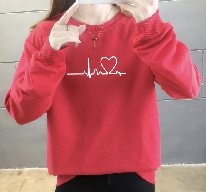 Love Heart Long Sleeve Crew Neck Casual Sweatshirt