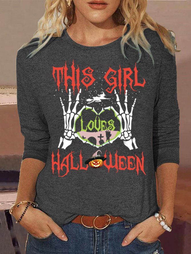 Women's Halloween Print Casual Cotton-Blend Shirt