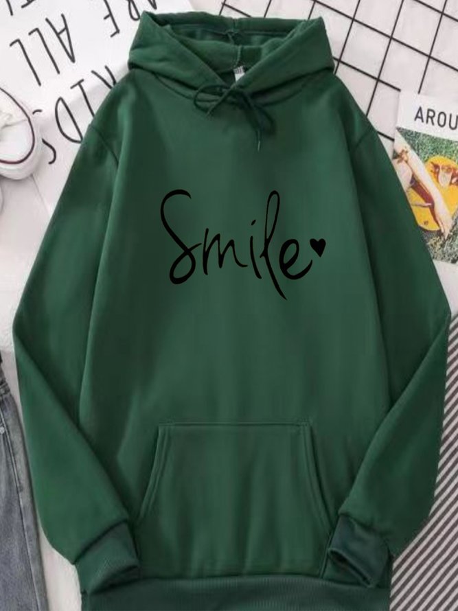 Long Sleeve Casual Smile Text Letters Heart Hoodie