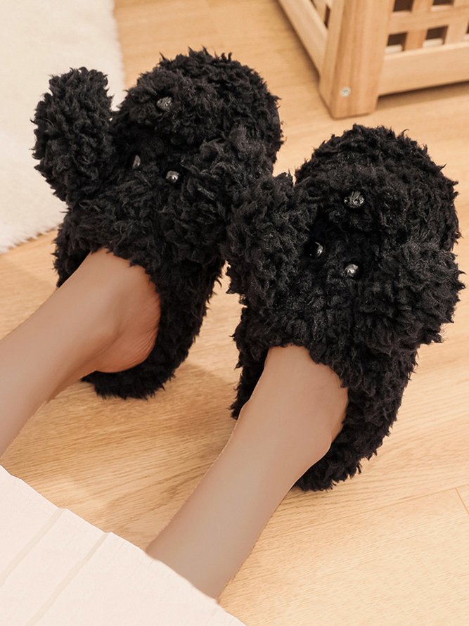 Casual Cartoon Dog Fluffy Toe-covered Slippers