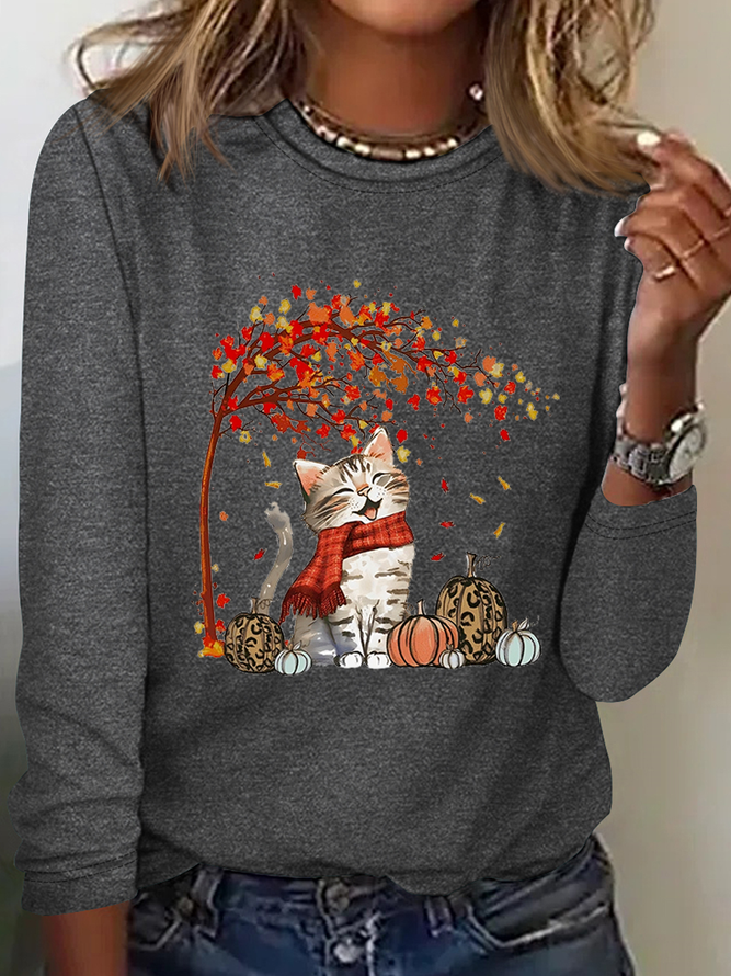 Autumn Cat Cotton-Blend Casual Shirt
