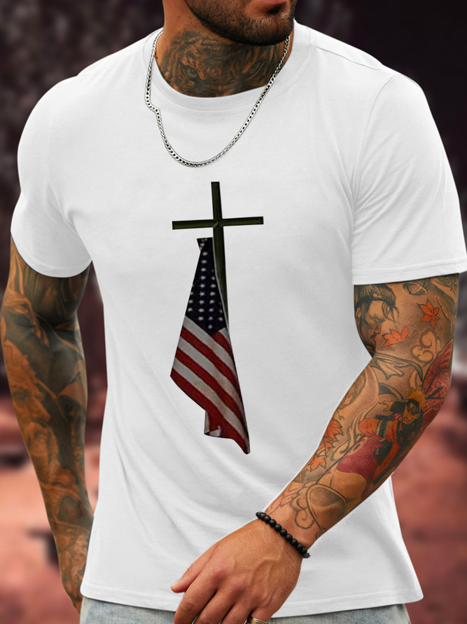 Men's Cotton Casual Print Cross Casual Loose T-Shirt