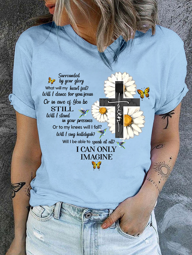 Women's Cotton Mercyme I Can Only Imagine Daisy Cross Christian Casual T-Shirt