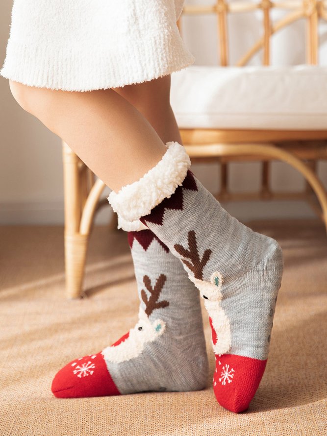Christmas Cartoon Elk Thicken Non-Slip Floor Socks