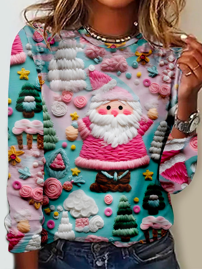 Pink Santa Claus Regular Fit Casual Long Sleeve Shirt