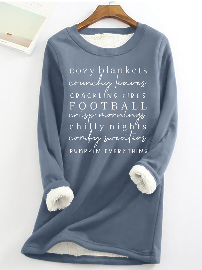 Women's Cozy Blankets Crunchy Leaves Crackling Fires Football Print Casual Crew Neck Fleece Sweatshirt