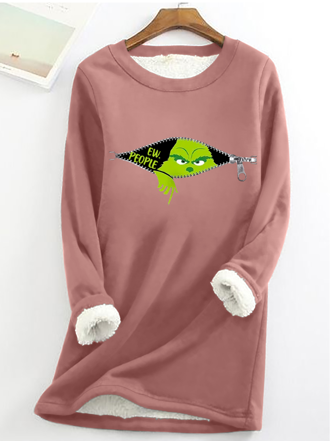 Casual Cotton-Blend Christmas Fleece Sweatshirt