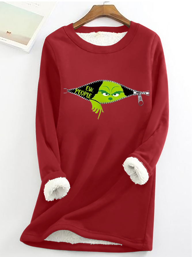 Casual Cotton-Blend Christmas Fleece Sweatshirt