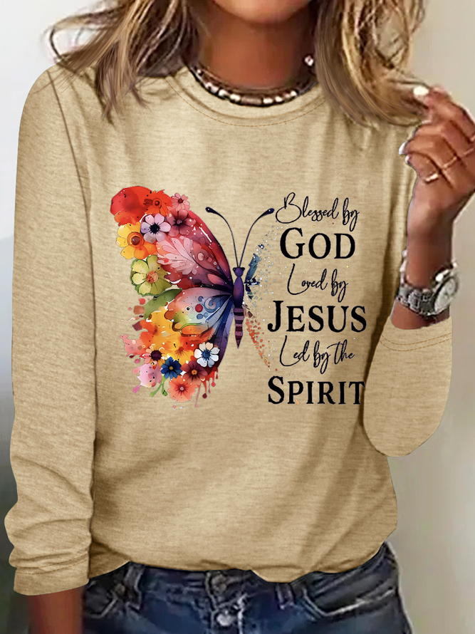 Blessed By God Loved By Jesus Led By The Spirit Casual Butterfly Shirt