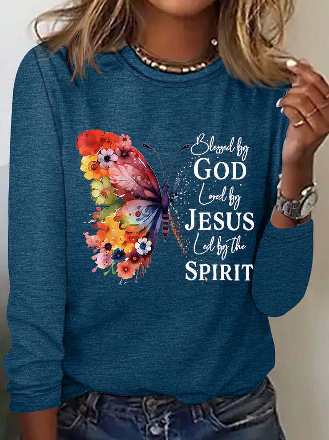 Blessed By God Loved By Jesus Led By The Spirit Casual Butterfly Shirt