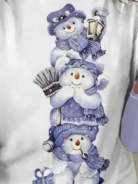 Women's Crew Neck Casual Christmas Snowman Long Sleeve Shirt