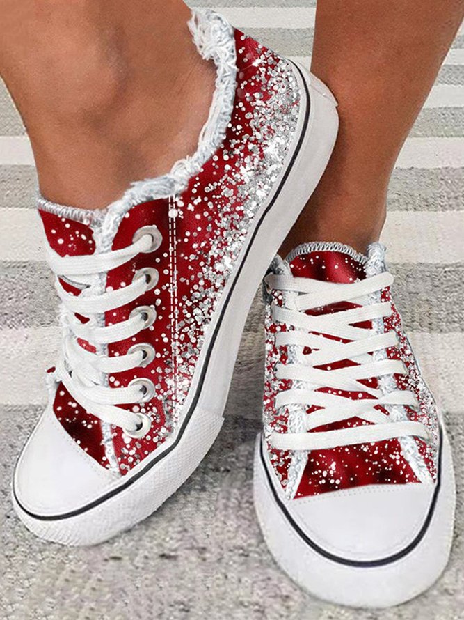 Casual Imitation Sequins Printed Ombre Fringe Canvas Shoes