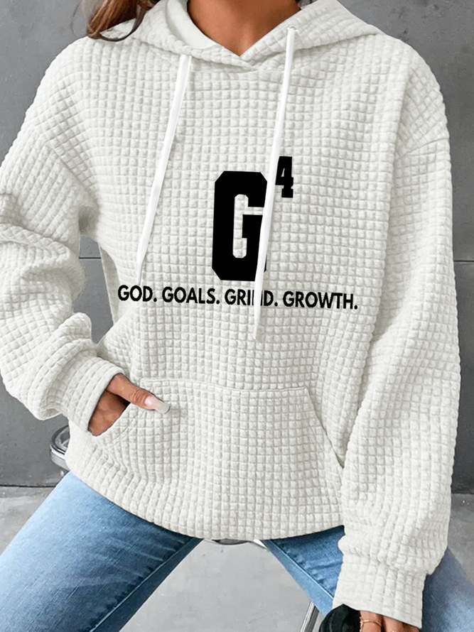 Women's God Goals Grind Growth Printed Loose Simple Hoodie