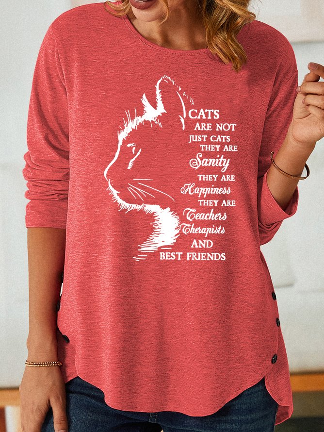 Women Cat Light Letters Loose Casual Long Sleeve Top