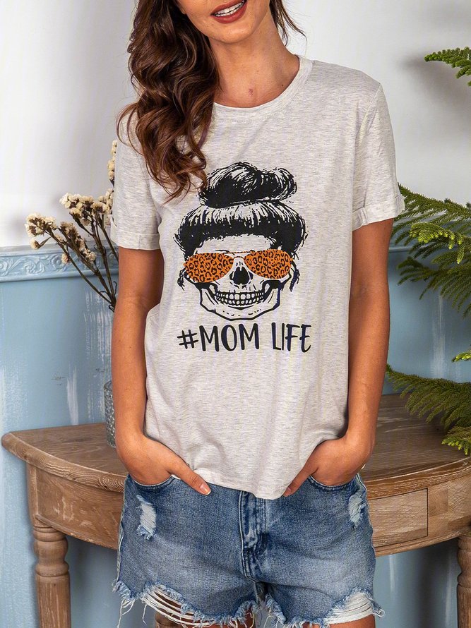 Rock Skull Mom Life PrinT-shirt