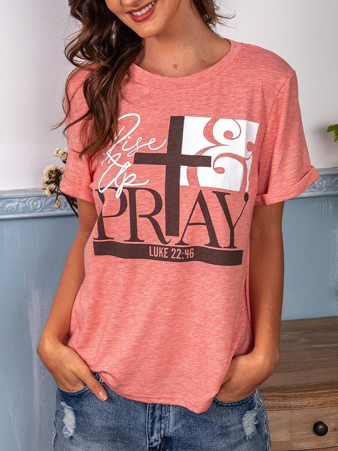 Rise Up & Pray Casual Short Sleeve T-shirt Summer Tees for Womens