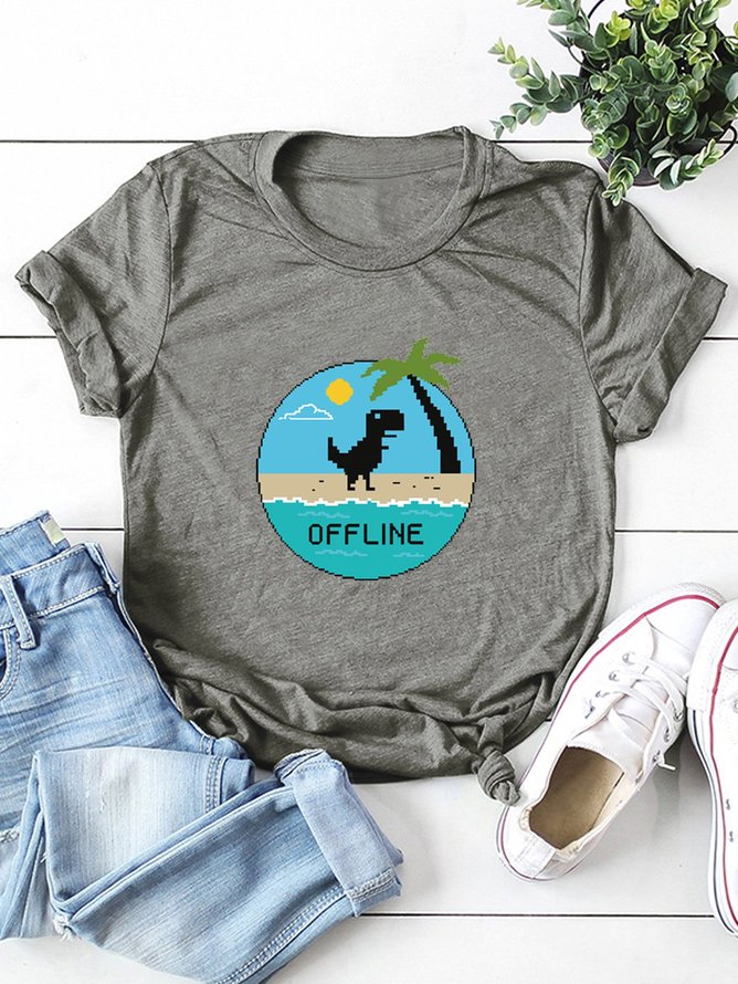 Offline Beach Dinosaur Cotton Crew Neck T-shirt