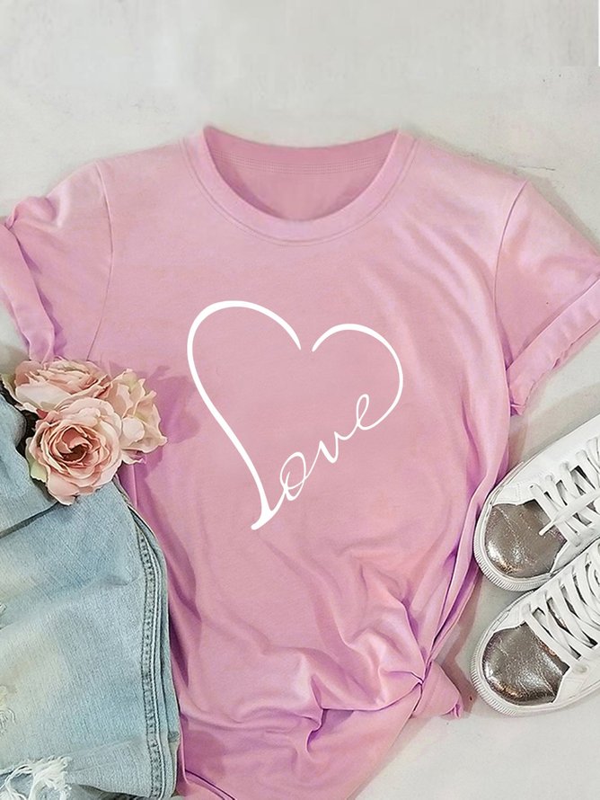 Love Heart Cotton Crew Neck T-shirt | lilicloth