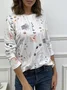 Country Floral Casual Crewneck Knit T-Shirt
