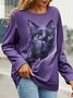 Cat Crew Neck Raglan Sleeve Casual Sweatshirt