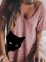 Cat Print V Neck Short Sleeve Plus Size T-shirt