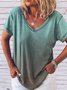 Gradient Color V neck Short Sleeve Women T-Shirt