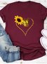 Plus Size Summer Short Sleeve Butterfly Sunflower Printed T-shirt