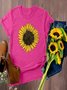 Plus Size Sunflower Printed Casual T-shirt