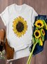 Plus Size Sunflower Printed Casual T-shirt