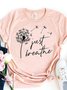 Pink Short Sleeve Cotton Floral Crew Neck Shirt & Top