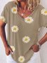 Women Daisy Printed Casual V Neck Shirt & Top