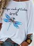 Dragonfly Let it Be Printed Casual Short Sleeve White T-Shirt & Top