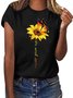 Butterfly Sunflower Round Neck Short Sleeve T-shirt