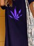 Purple Printed Short Sleeve Weaving Dress