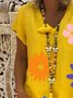 Yellow Cotton-Blend Short Sleeve Casual Weaving Dress