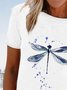 Women Dragonfly Printed Graphic Casual Short Sleeve Shirt Top