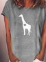 Giraffe Printed Casual Short Sleeve Crew Neck Gray T-Shirt Top
