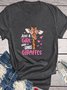 Vintage Short Sleeve Giraffe Letter Printed Crew Neck Plus Size Casual Tops