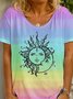 Sun with Moon Printed Cotton Crew Neck T-shirt & Top