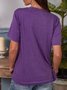 Women Butterfly Printed Tee Casual Short Sleeve Purple Summer T-shirt